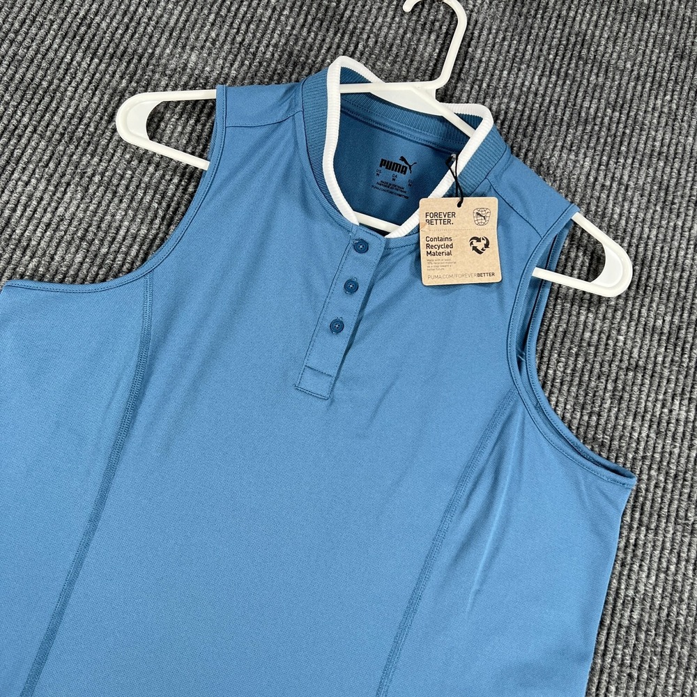 PUMA Polo Shirt Womens Medium Blue Sleeveless Golf Tennis Pickleball Casual New